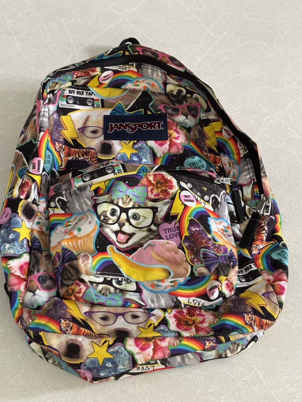 Rare JanSport Superbreak Hairball Backpack Galaxy Cats Dogs Rainbows